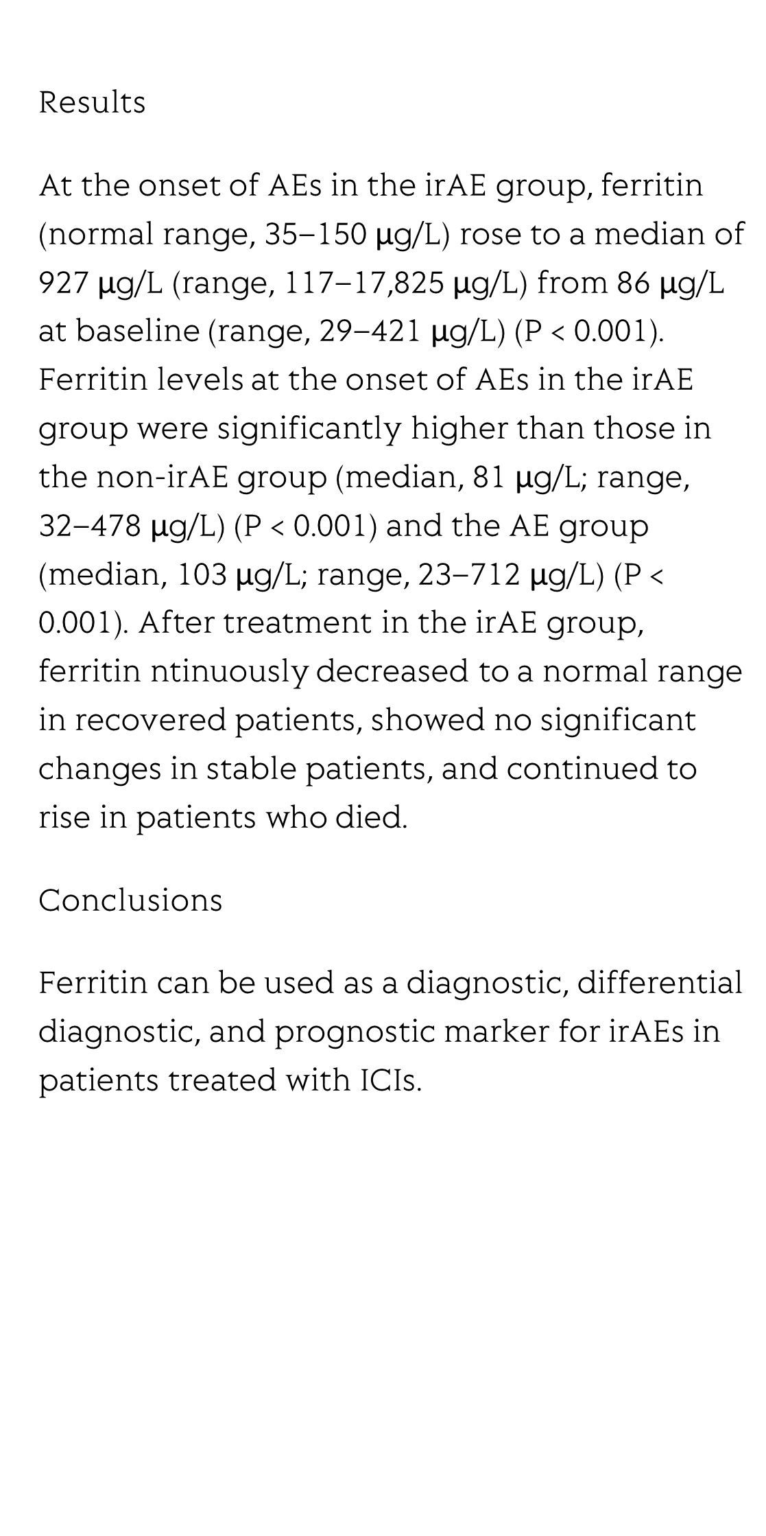 Ferritin as a diagnostic, differential diagnostic, and prognostic marker for immune-related adverse events_3