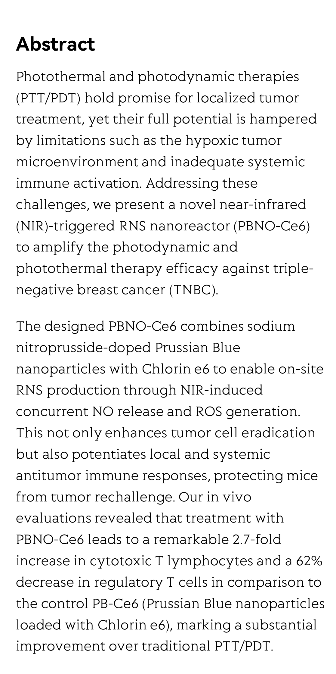 NIR-triggered on-site NO/ROS/RNS nanoreactor: Cascade-amplified photodynamic/photothermal therapy with local and systemic immune responses activation_2