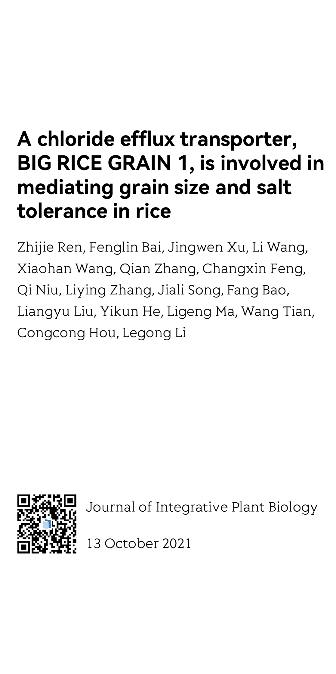 A chloride efflux transporter, BIG RICE GRAIN 1, is involved in mediating grain size and salt tolerance in rice_1