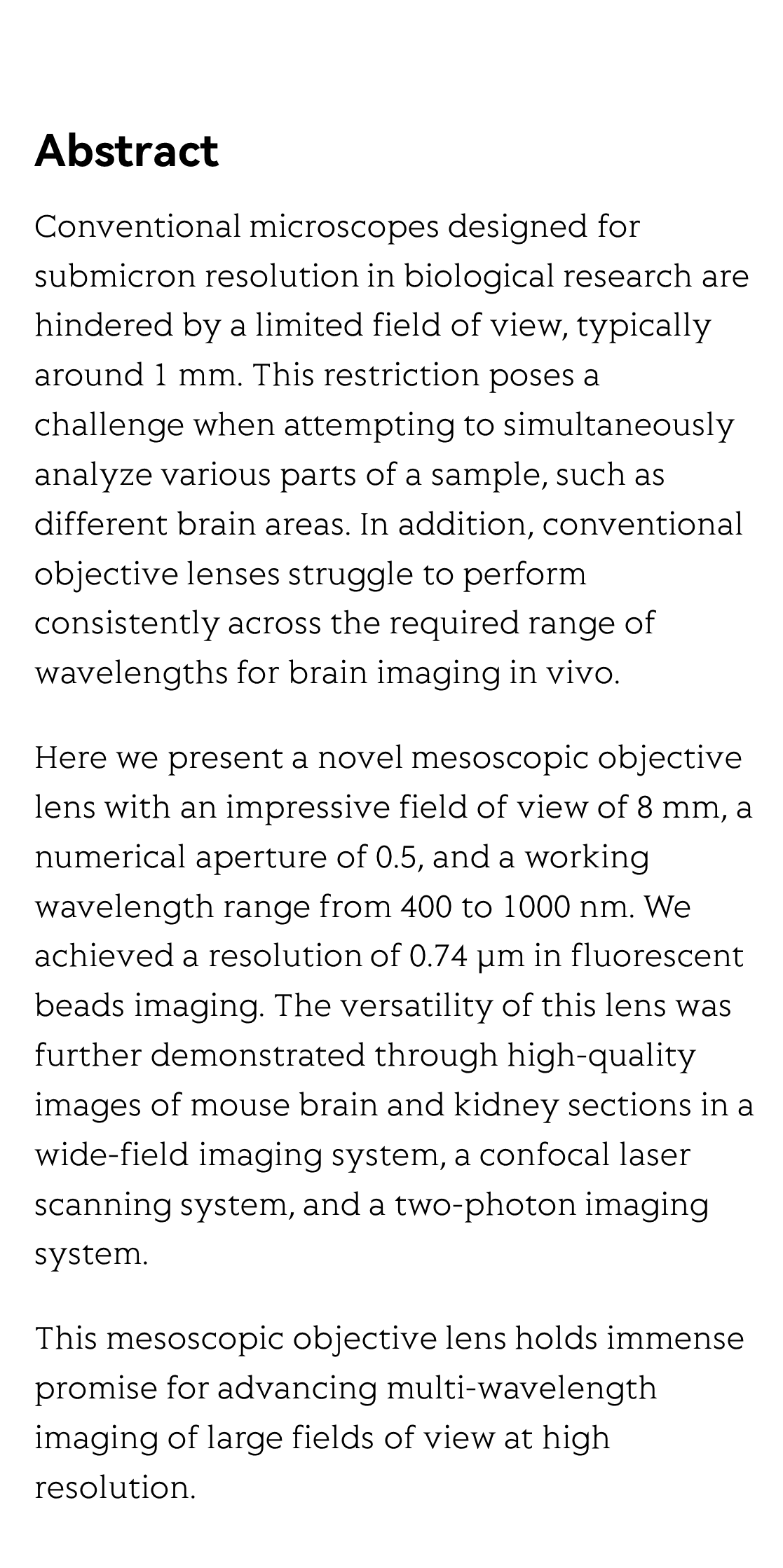 Large-field objective lens for multi-wavelength microscopy at mesoscale and submicron resolution_2