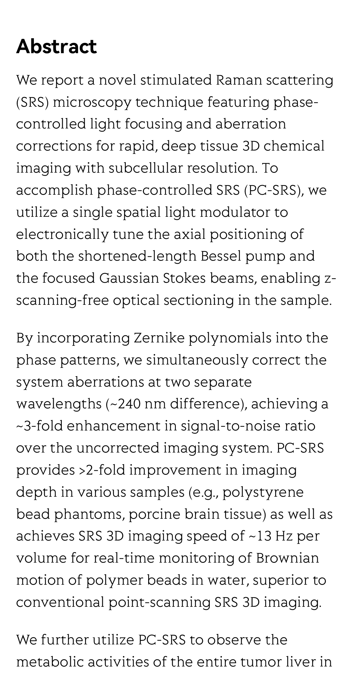 Stimulated Raman scattering microscopy with phase-controlled light focusing and aberration correction for rapid and label-free, volumetric deep tissue imaging_2