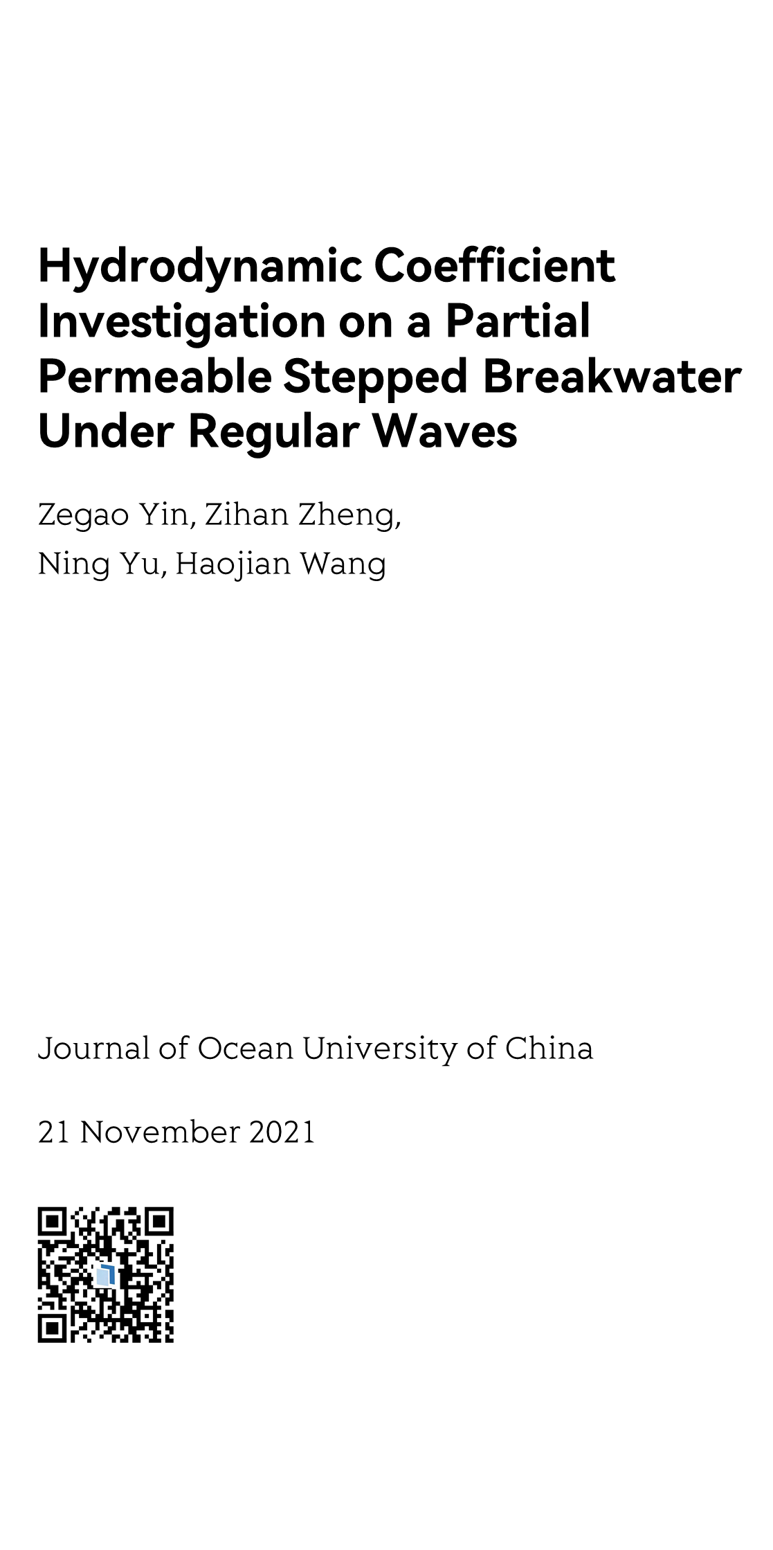 Hydrodynamic Coefficient Investigation on a Partial Permeable Stepped Breakwater Under Regular Waves_1