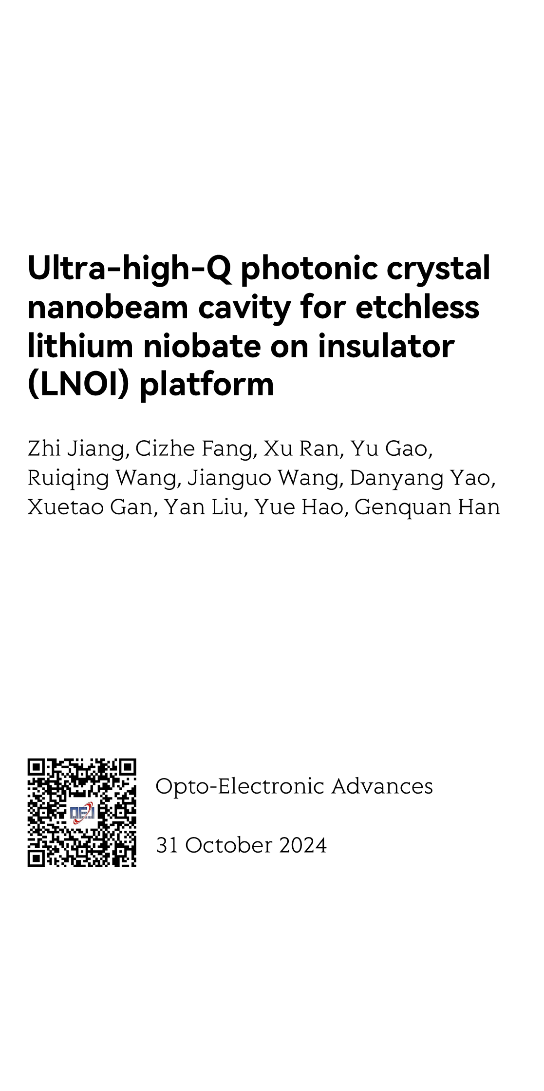 Ultra-high-Q photonic crystal nanobeam cavity for etchless lithium niobate on insulator (LNOI) platform_1