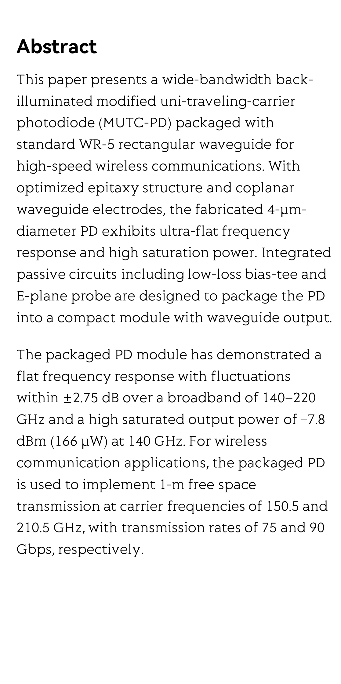 Photonics-assisted THz wireless communication enabled by wide-bandwidth packaged back-illuminated modified uni-traveling-carrier photodiode_2