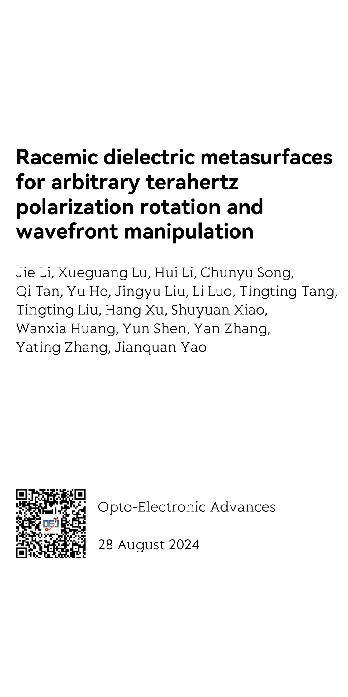 Racemic dielectric metasurfaces for arbitrary terahertz polarization rotation and wavefront manipulation_1