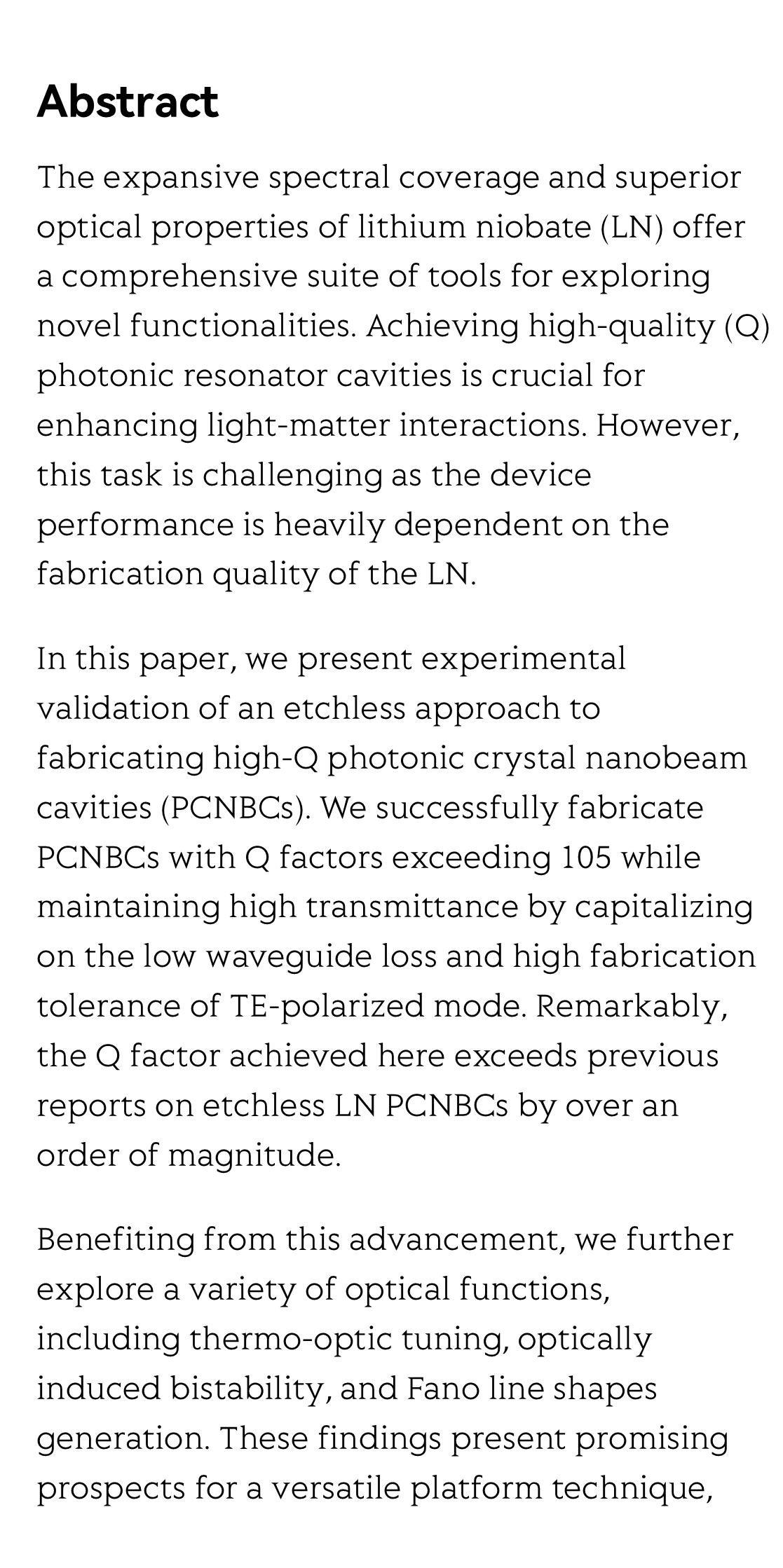 Ultra-high-Q photonic crystal nanobeam cavity for etchless lithium niobate on insulator (LNOI) platform_2