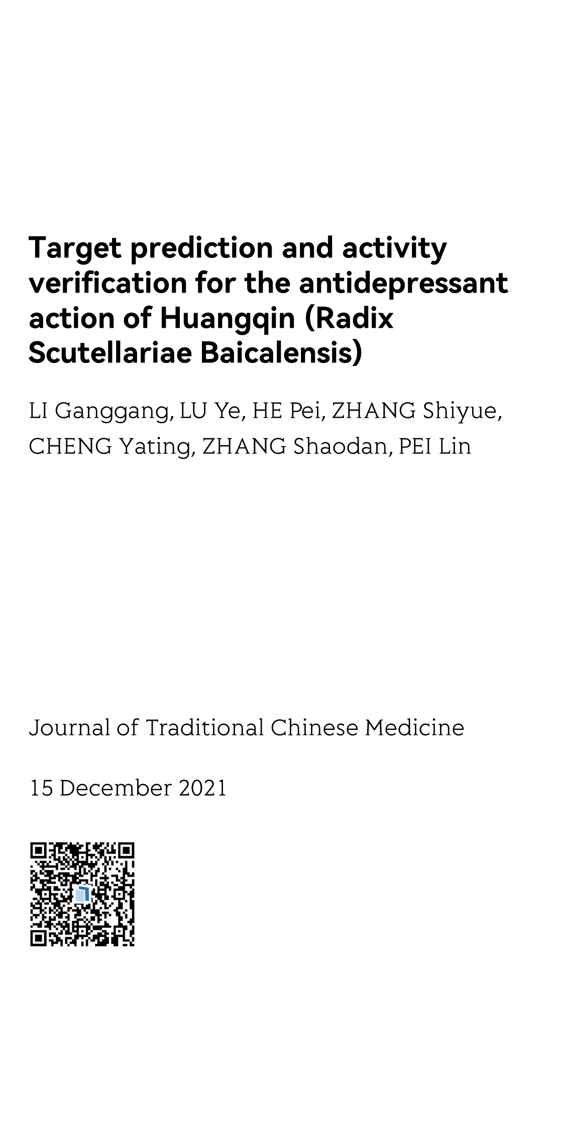 Target prediction and activity verification for the antidepressant action of Huangqin (Radix Scutellariae Baicalensis)_1