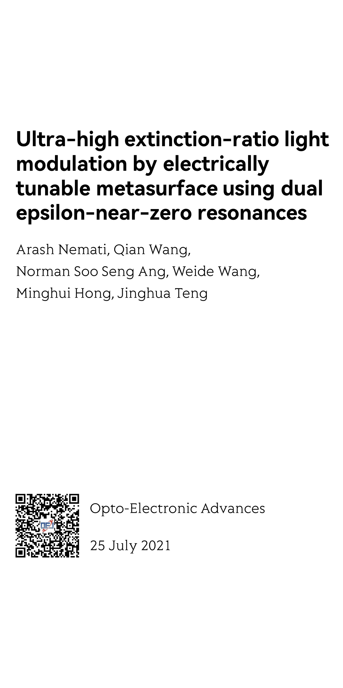 Ultra-high extinction-ratio light modulation by electrically tunable metasurface using dual epsilon-near-zero resonances_1