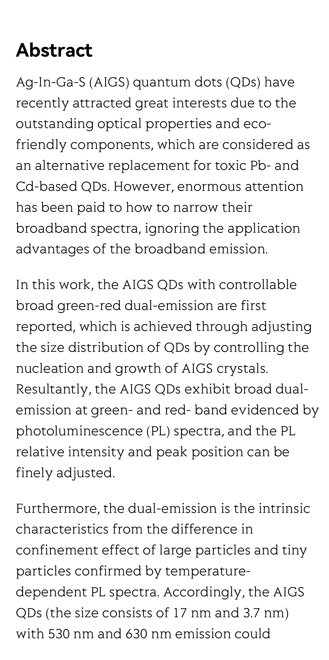 Finely regulated luminescent Ag-In-Ga-S quantum dots with green-red dual emission toward white light-emitting diodes_2