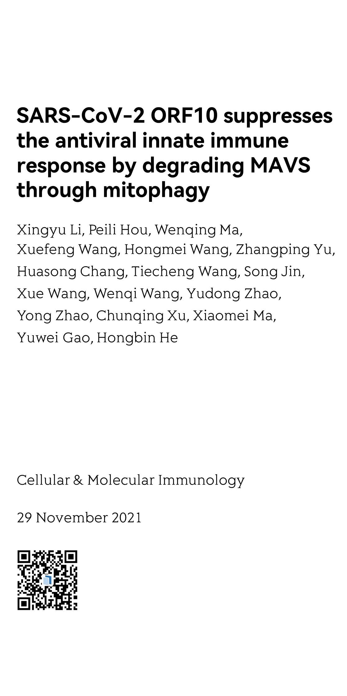 SARS-CoV-2 ORF10 suppresses the antiviral innate immune response by degrading MAVS through mitophagy_1