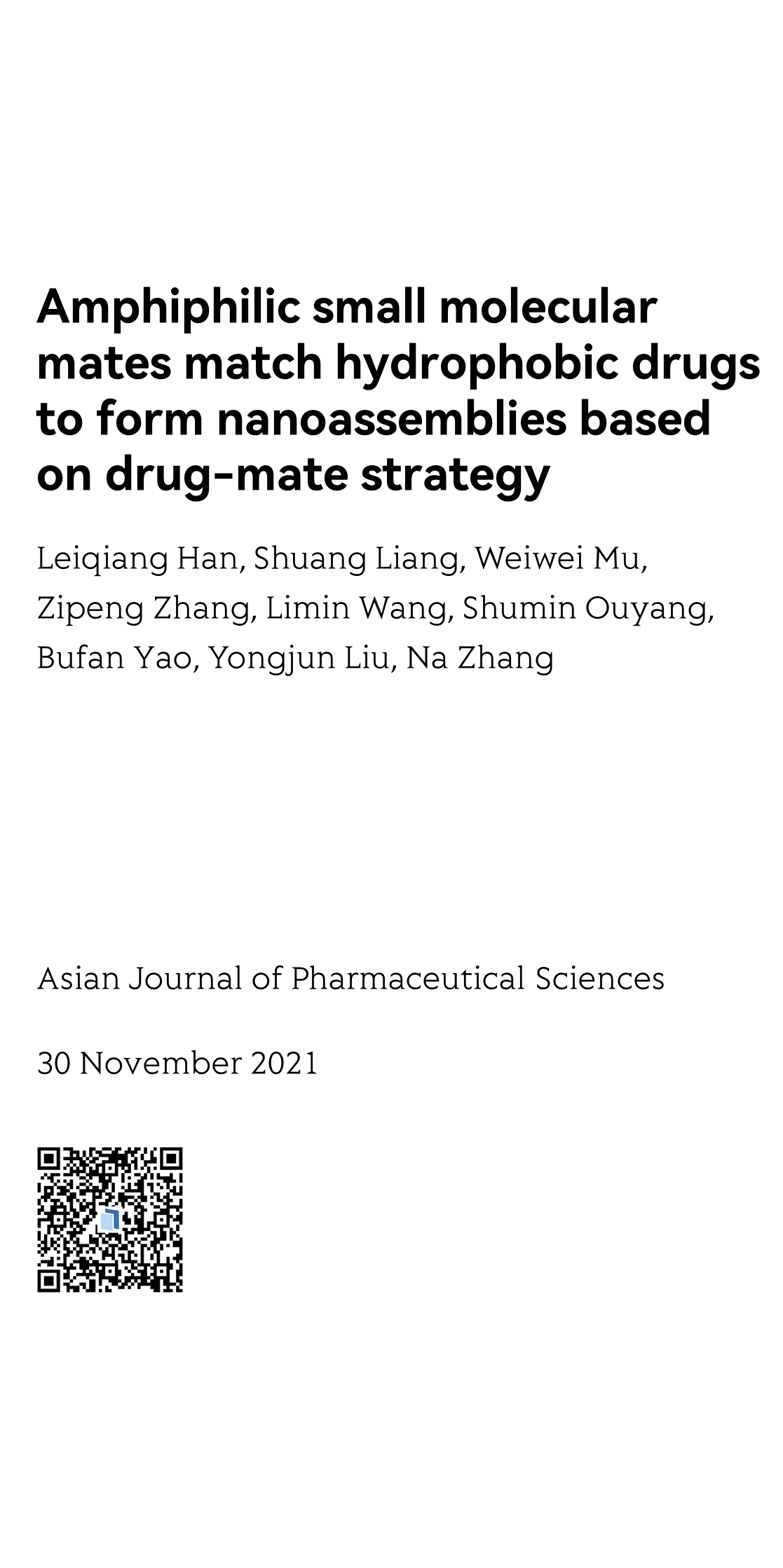 Amphiphilic small molecular mates match hydrophobic drugs to form nanoassemblies based on drug-mate strategy_1