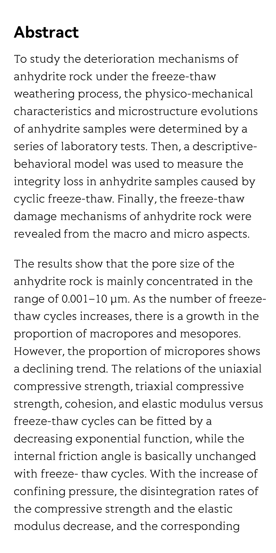 Experimental studies on the pore structure and mechanical properties of anhydrite rock under freeze-thaw cycles_2