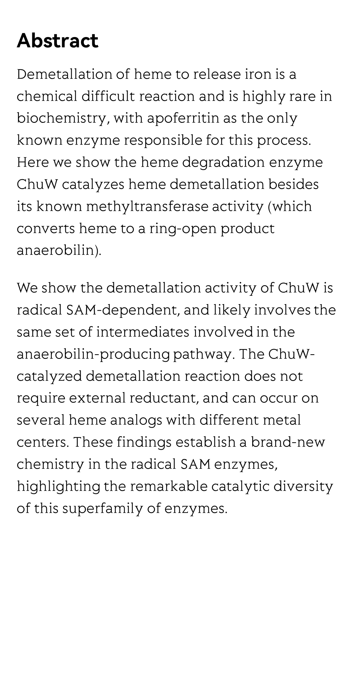 Radical SAM-Dependent Demetallation of Heme_2