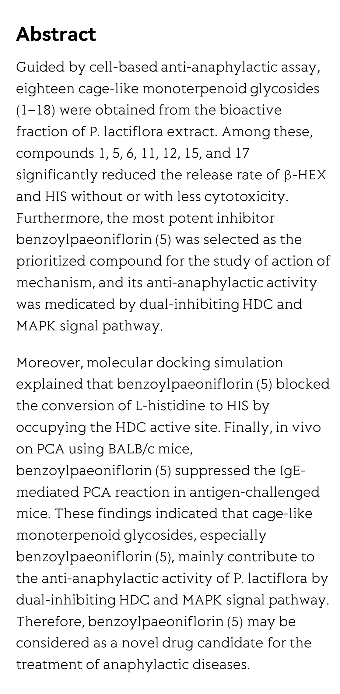 Anti-anaphylactic potential of benzoylpaeoniflorin through inhibiting HDC and MAPKs from Paeonia lactiflora_2