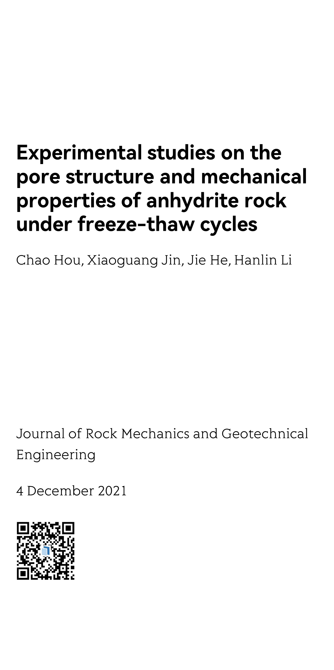 Experimental studies on the pore structure and mechanical properties of anhydrite rock under freeze-thaw cycles_1