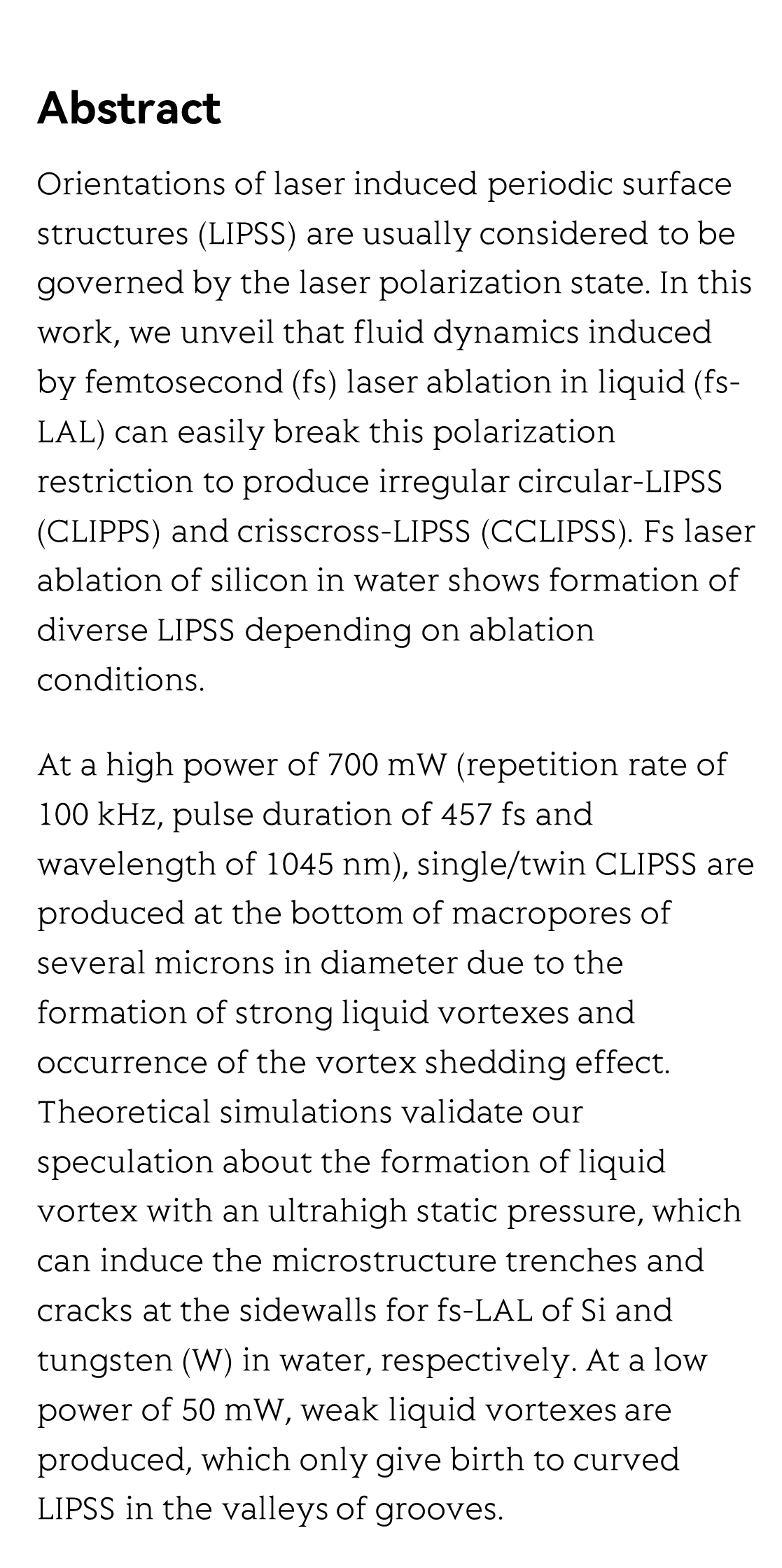 Liquid vortexes and flows induced by femtosecond laser ablation in liquid governing formation of circular and crisscross LIPSS_2