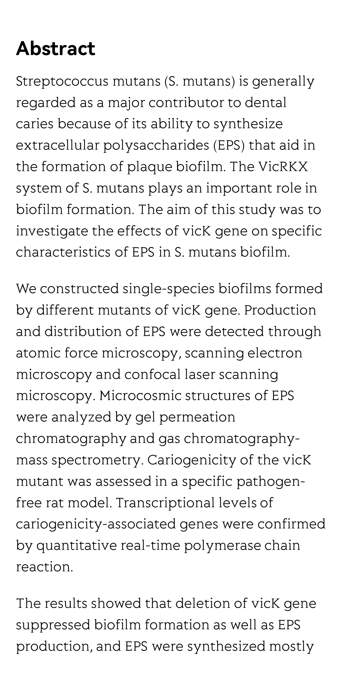 The vicK gene of Streptococcus mutans mediates its cariogenicity via exopolysaccharides metabolism_2