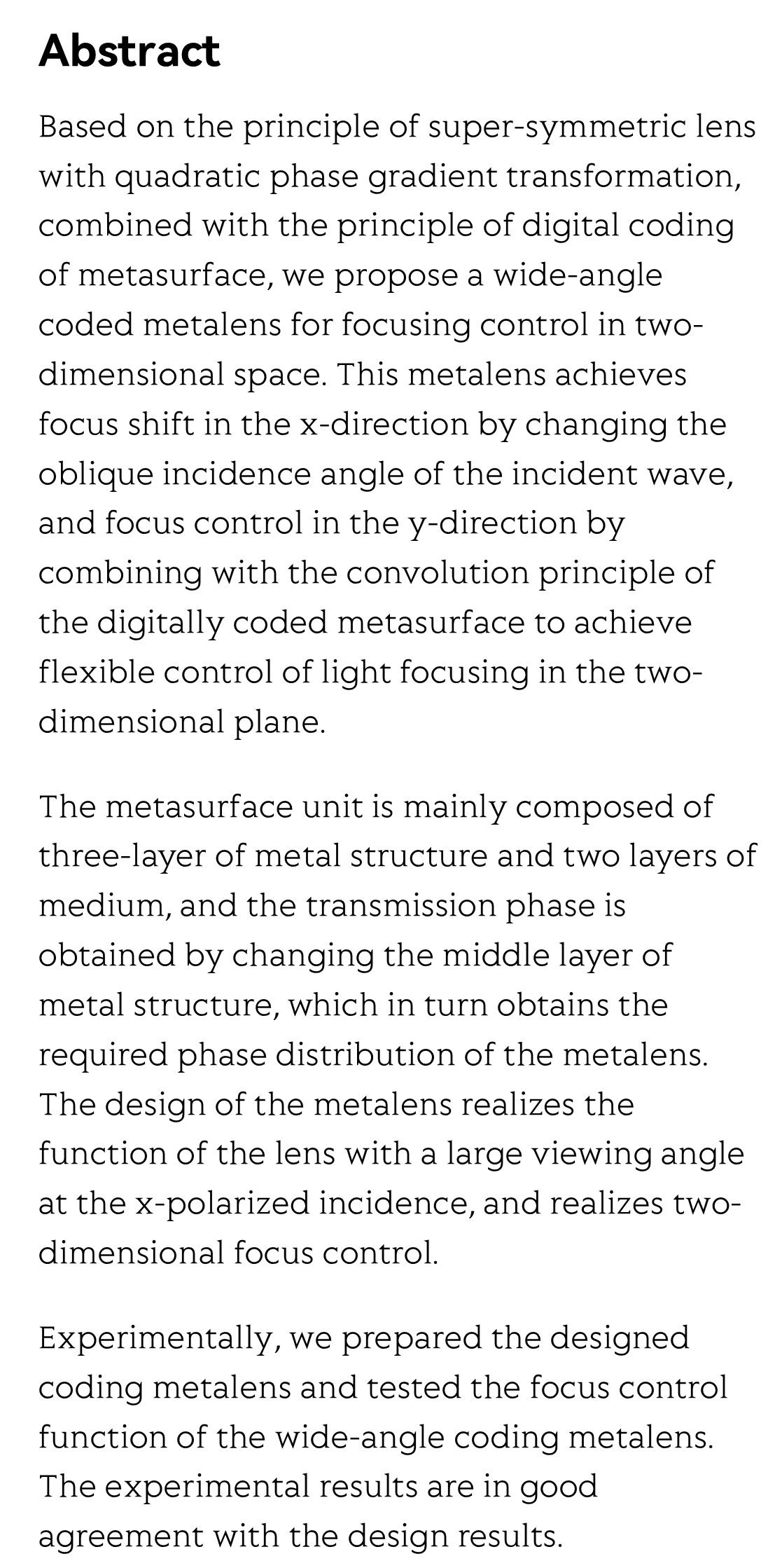 Focus control of wide-angle metalens based on digitally encoded metasurface_2