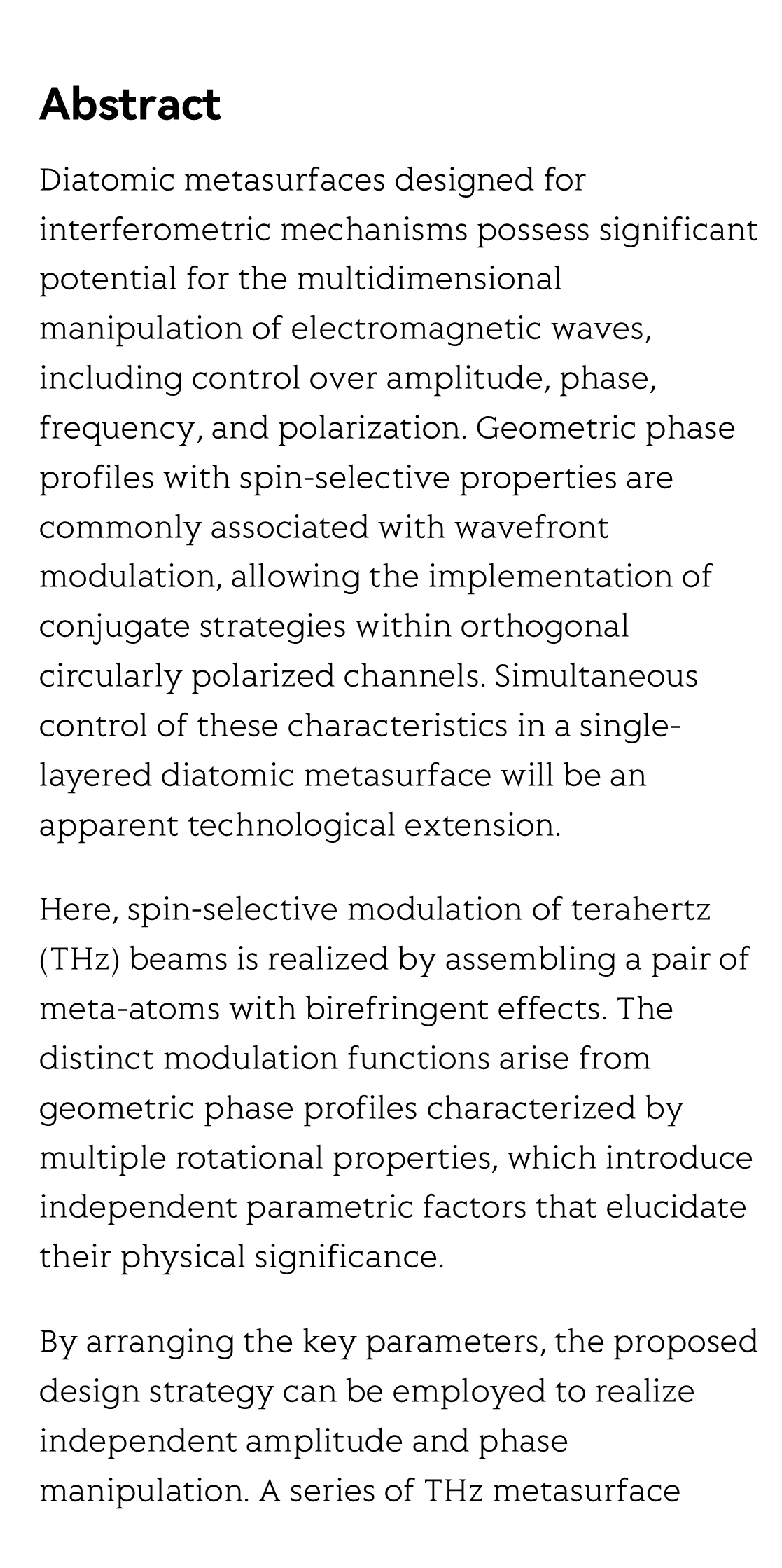 Spin-dependent amplitude and phase modulation with multifold interferences via single-layer diatomic all-silicon metasurfaces_2