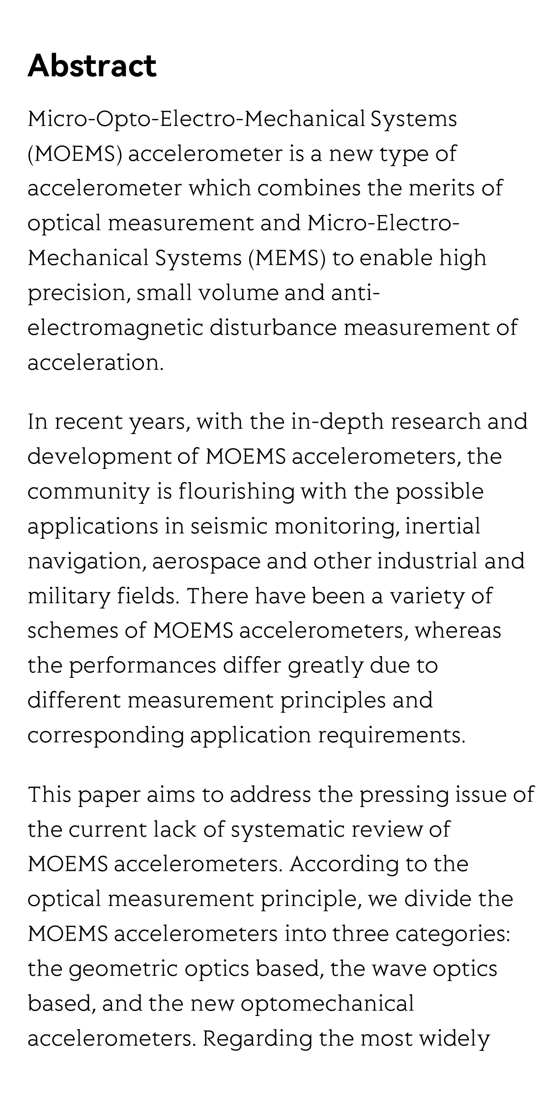 Review of micromachined optical accelerometers: from mg to sub-μg_2