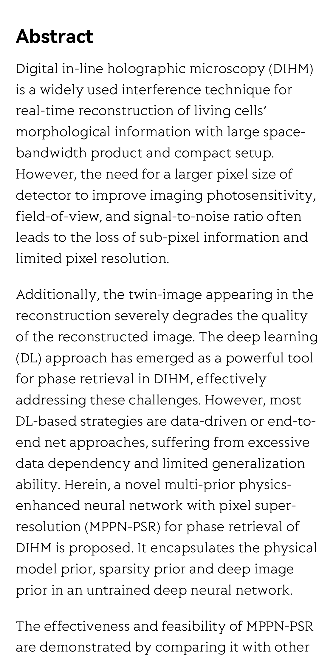 Multi-prior physics-enhanced neural network enables pixel super-resolution and twin-image-free phase retrieval from single-shot hologram_2