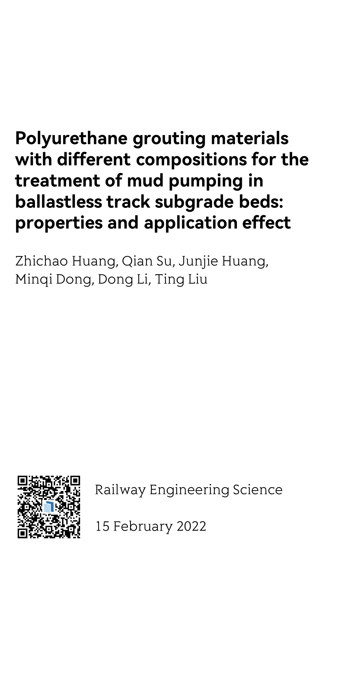 Polyurethane grouting materials with different compositions for the treatment of mud pumping in ballastless track subgrade beds: properties and application effect_1