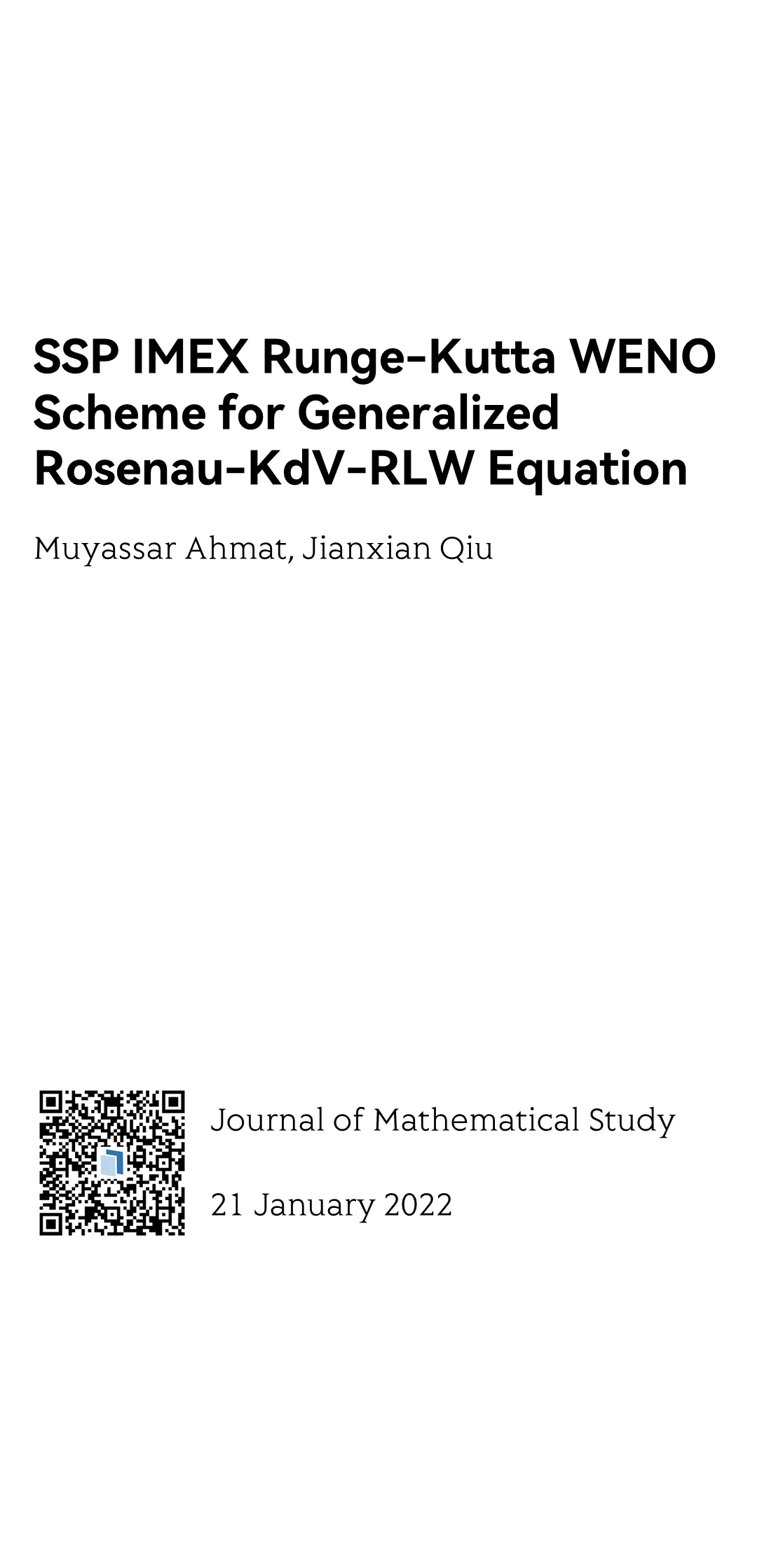 SSP IMEX Runge-Kutta WENO Scheme for Generalized Rosenau-KdV-RLW Equation_1