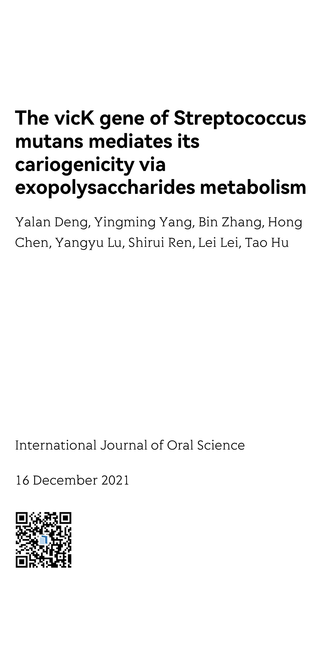 The vicK gene of Streptococcus mutans mediates its cariogenicity via exopolysaccharides metabolism_1