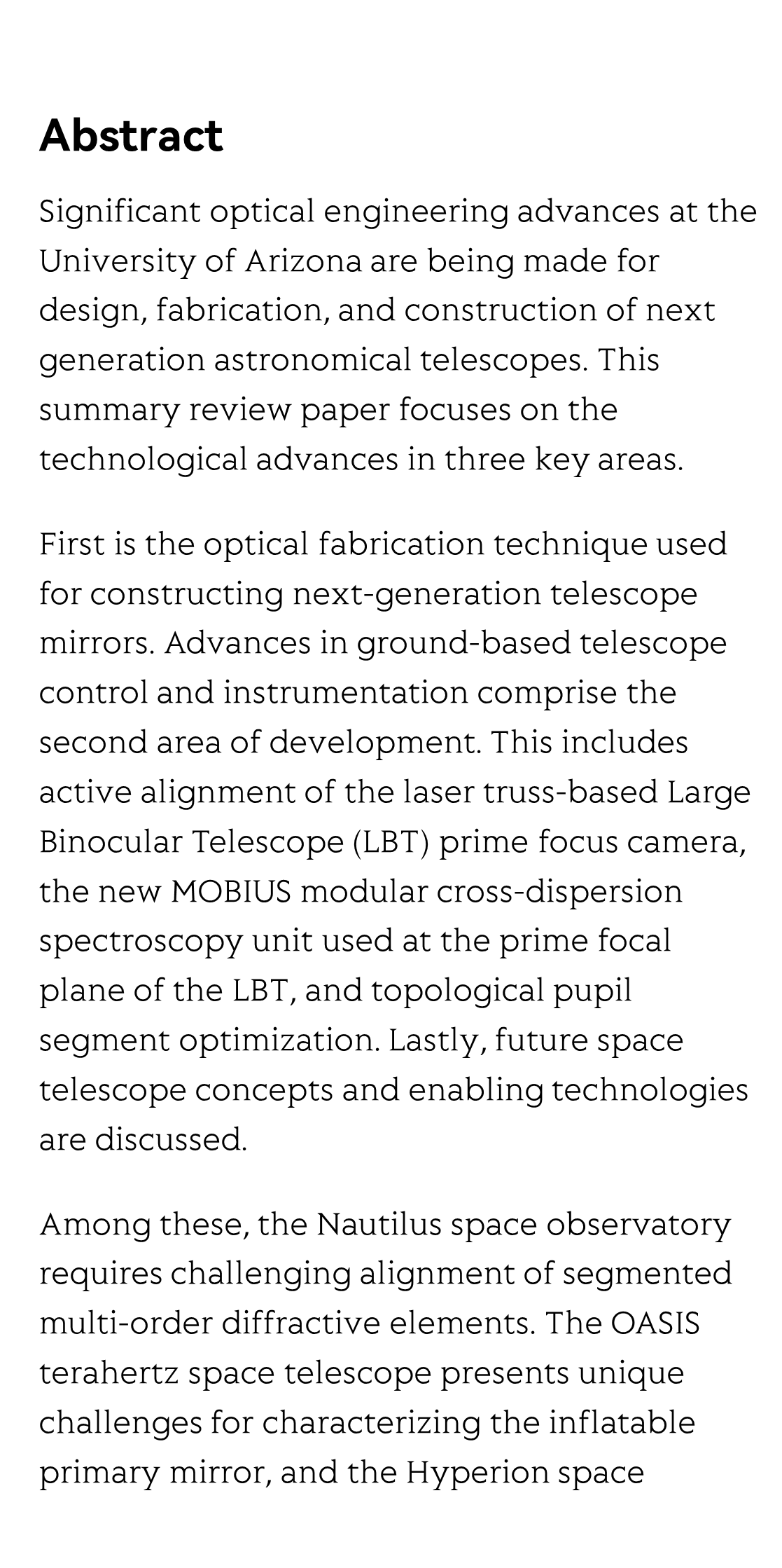 Advances in optical engineering for future telescopes_2