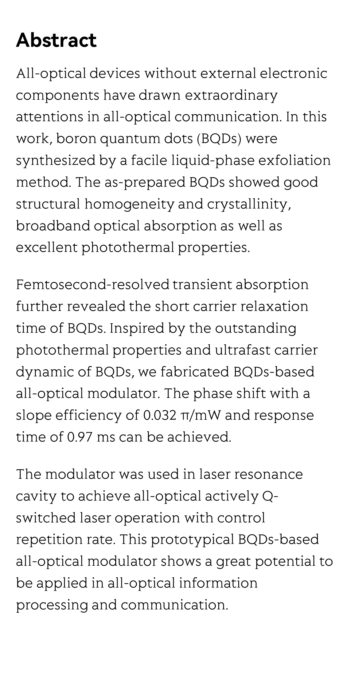 Boron quantum dots all-optical modulator based on efficient photothermal effect_2