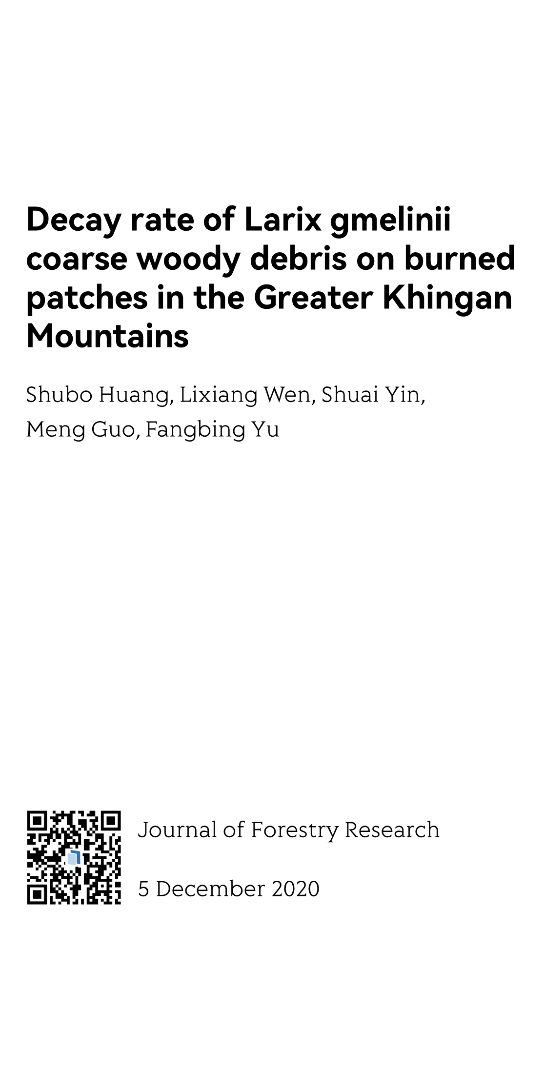 Decay rate of Larix gmelinii coarse woody debris on burned patches in the Greater Khingan Mountains_1