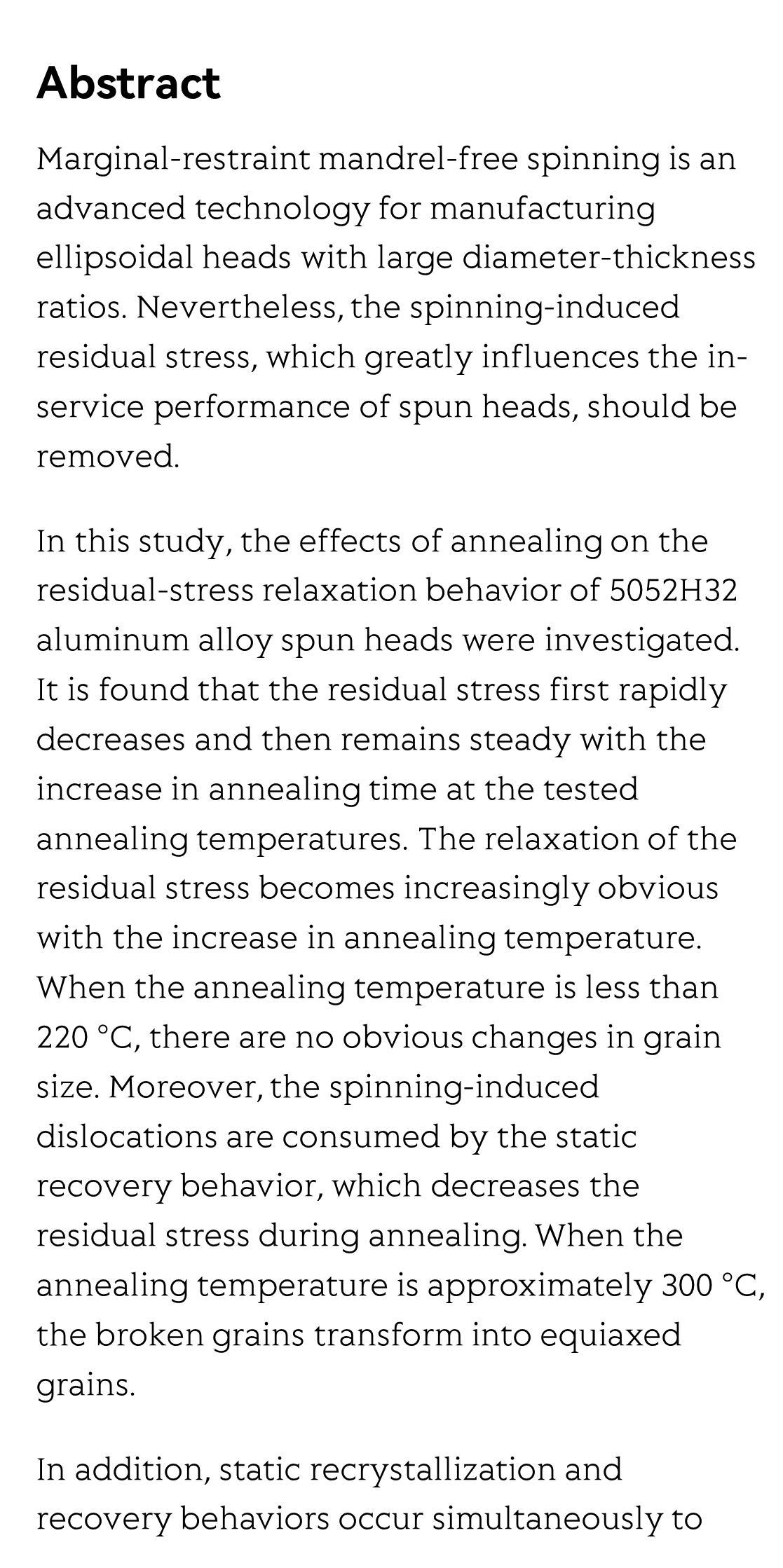 Residual-stress relaxation mechanism and model description of 5052H32 Al alloy spun ellipsoidal heads during annealing treatment_2