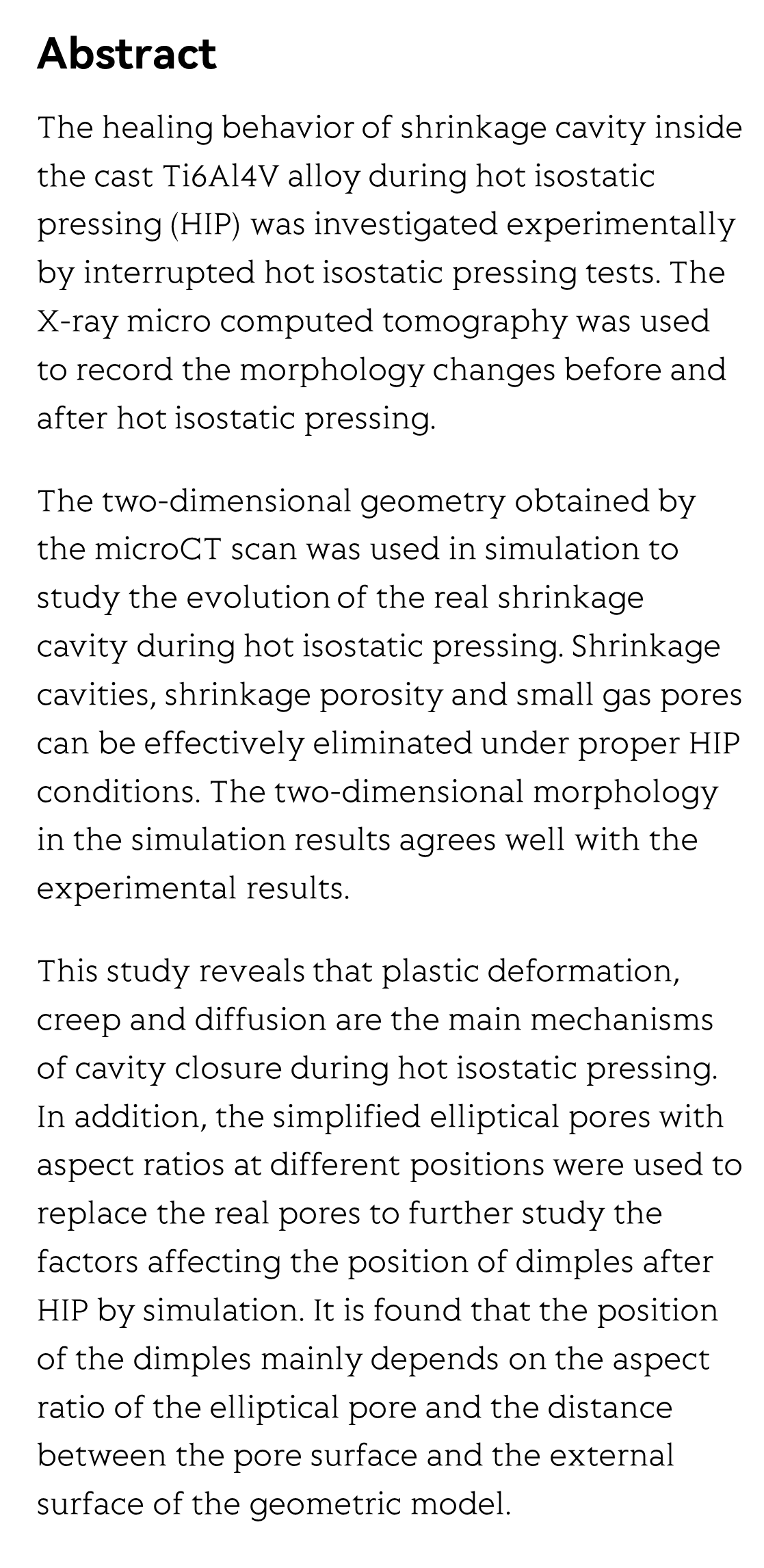 Finite element simulation of real cavity closure in cast Ti6Al4V alloy during hot isostatic pressing_2