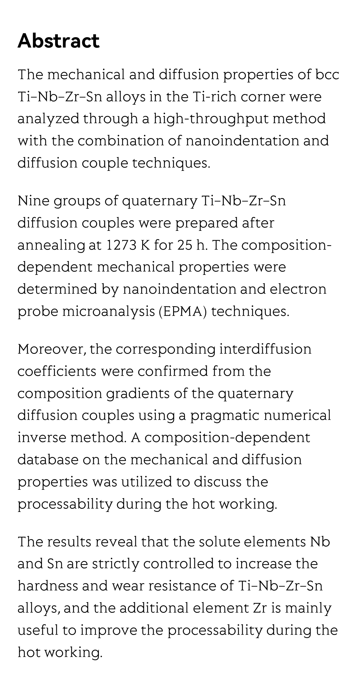 Investigation of mechanical and diffusion properties in bcc Ti−Nb−Zr−Sn alloys via a high-throughput method_2