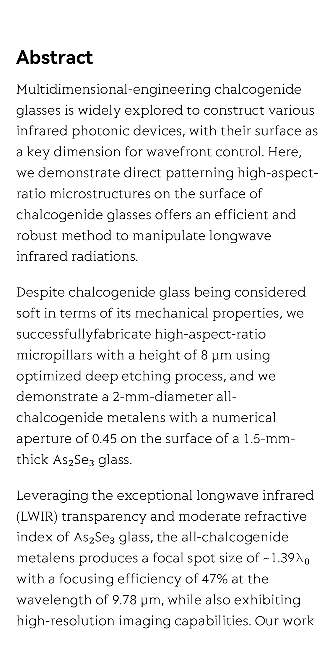 Surface-patterned chalcogenide glasses with high-aspect-ratio microstructures for long-wave infrared metalenses_2