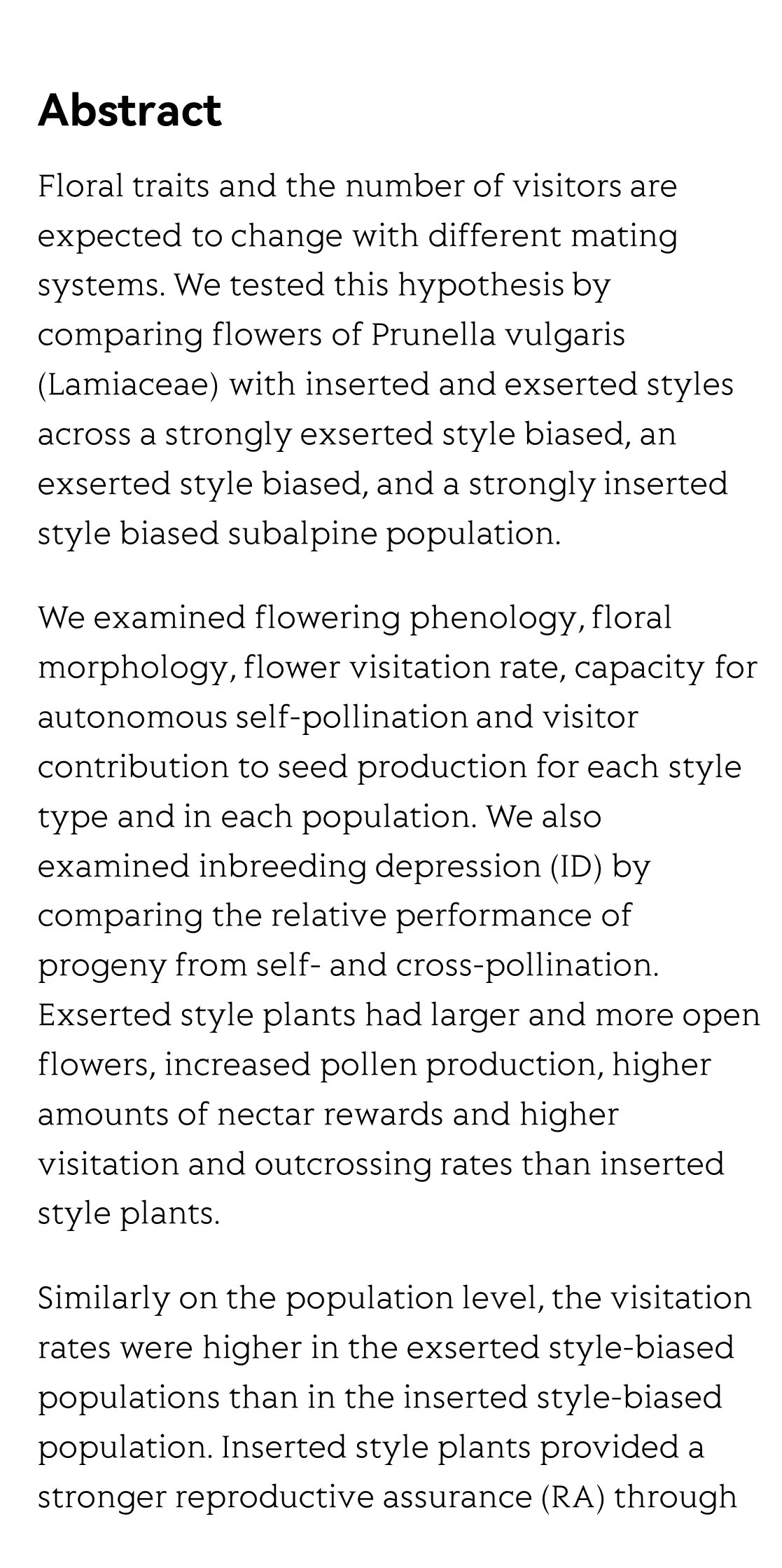 Differences in floral traits and flower visitation rates in mating systems in Prunella vulgaris (Lamiaceae)_2