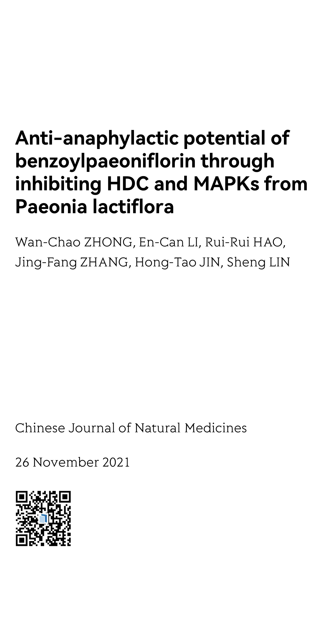 Anti-anaphylactic potential of benzoylpaeoniflorin through inhibiting HDC and MAPKs from Paeonia lactiflora_1