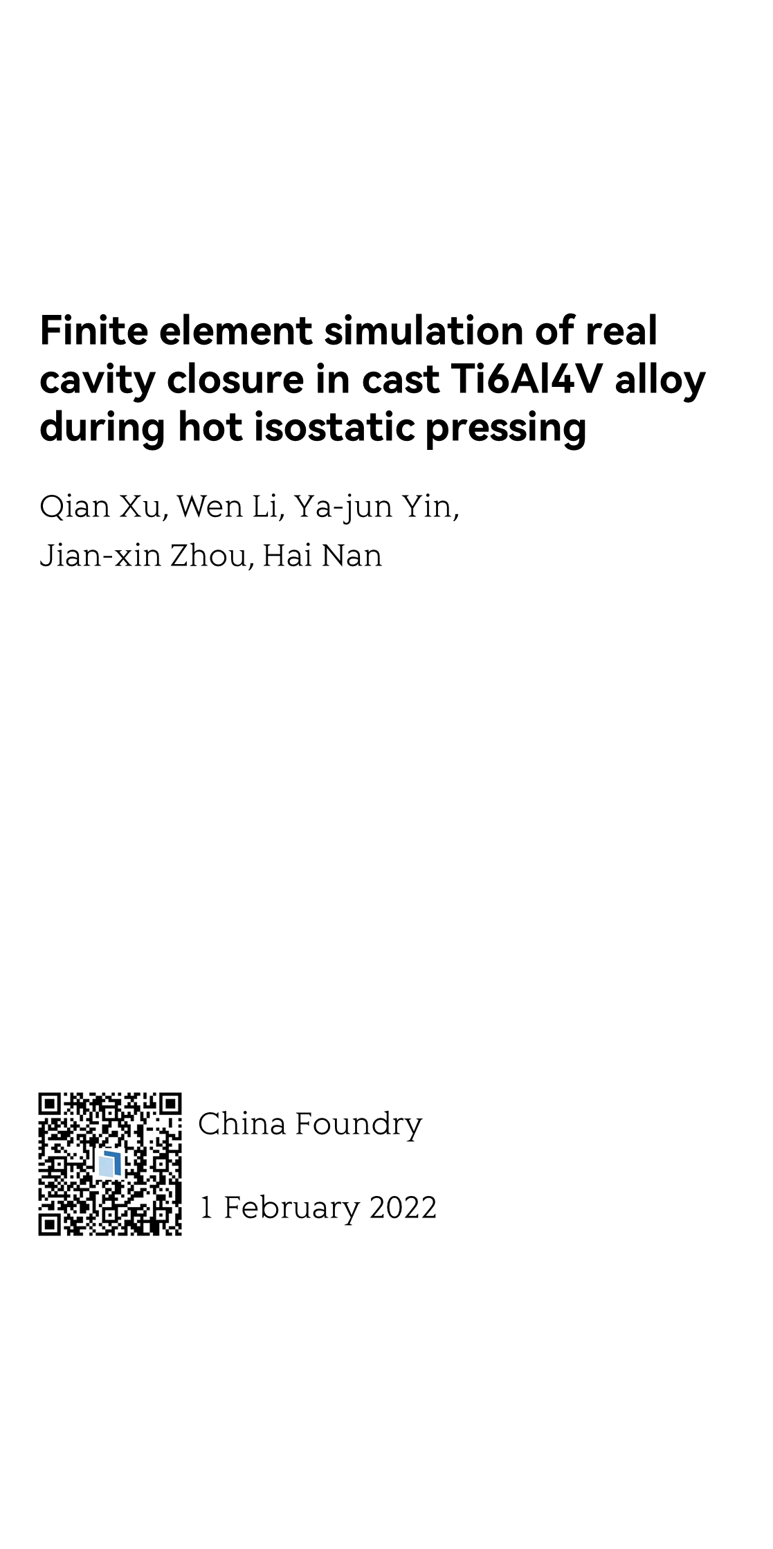 Finite element simulation of real cavity closure in cast Ti6Al4V alloy during hot isostatic pressing_1