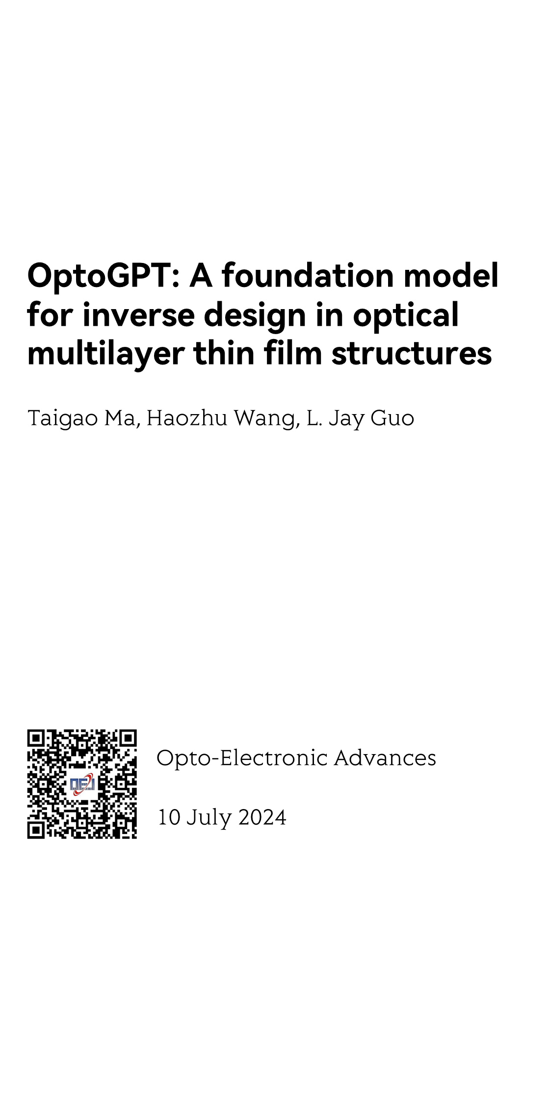 OptoGPT: A foundation model for inverse design in optical multilayer thin film structures_1